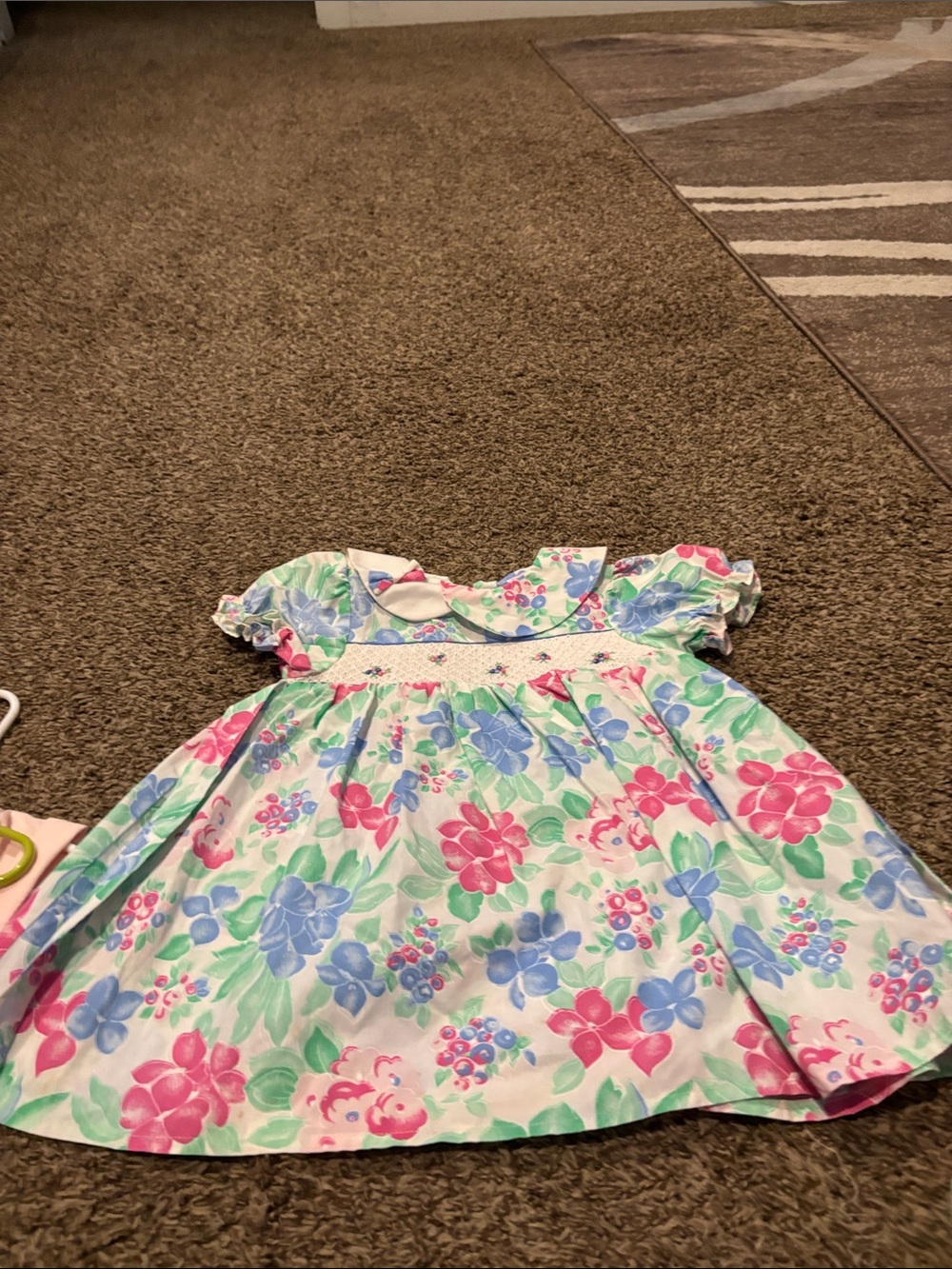 Smocked Floral Cotton Dress for Girls in Pink, Blue & Green